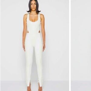 Vegan Leather Corset Lace Up Jumpsuit - Off White